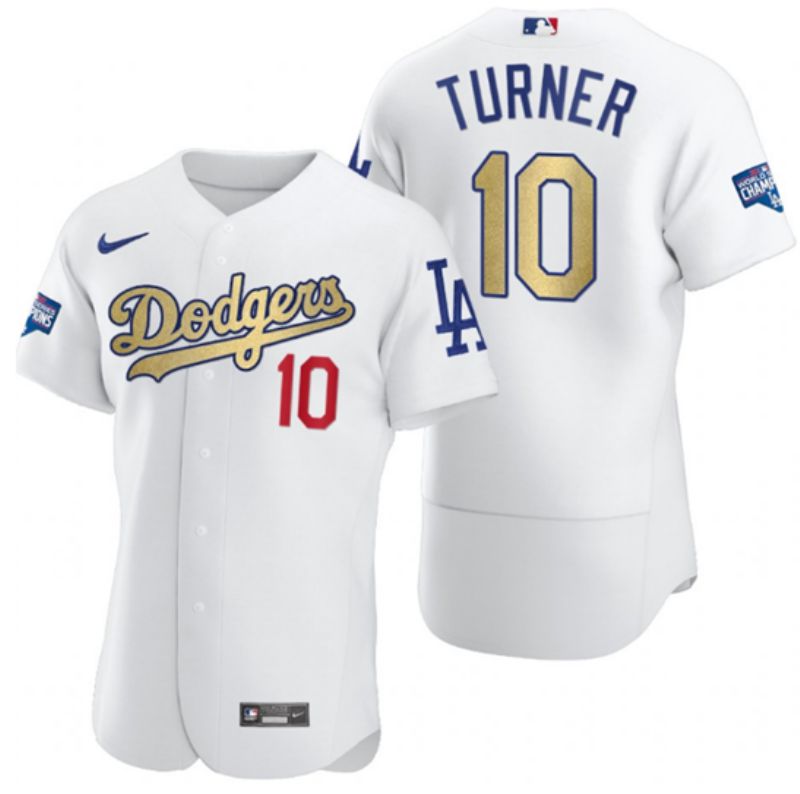 Men Los Angeles Dodgers #10 Justin Turner White 2020 World Series Champions  Authentic Player MLB Jersey